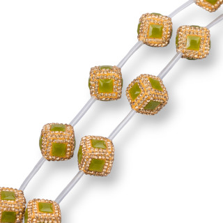 Markasit Strass Strass Perlen Würfel mit Steinen 16mm 10Stk Gold Acid Green