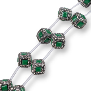 Marcasite Strass Rhinestone Cube Beads with Stones 16mm 10τμχ Μαύρο Πράσινο