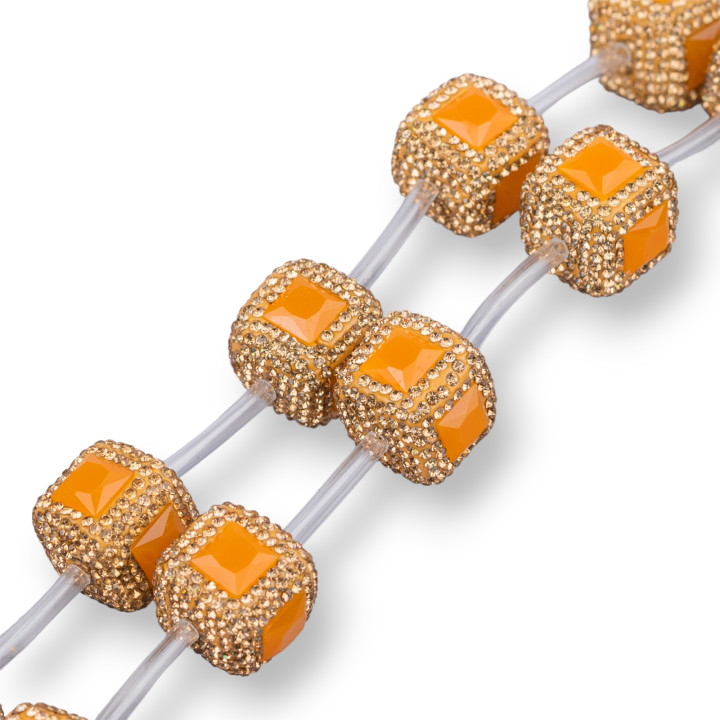 Marcasita Strass Abalorios Strass Cubo Con Piedras 18mm 10pcs Amarillo Dorado