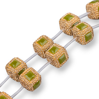 Marcasita Strass Abalorios Strass Cubo Con Piedras 18mm 10pcs Verde Dorado