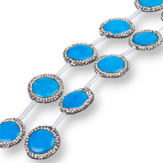 Marcasite Strand Beads Rhinestone Jade Light Blue στρογγυλό Flat 22mm 10τμχ