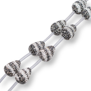 Marcasite Strass Strass Beads Drops 13x18mm 11τμχ Μαύρο+Λευκό
