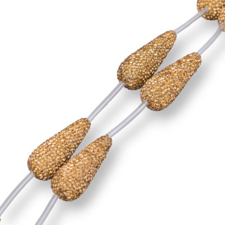 Marcassite Strand Beads Strass Drops 14x35mm 6pcs Doré