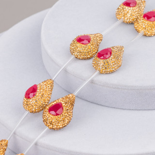 Markasit Strass Strass Perlen Tropfen 20x28mm 7St Golden + Rubinrot