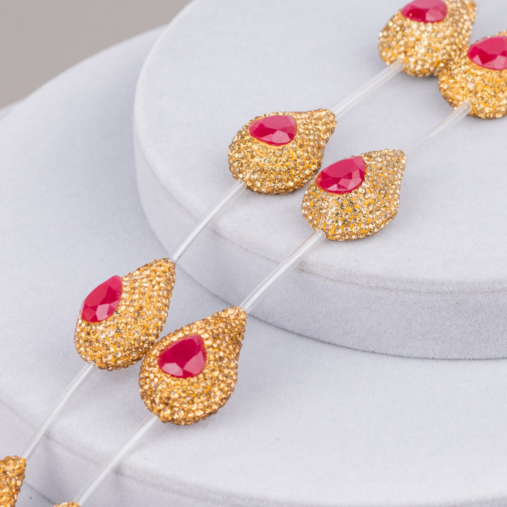 Markasit Strass Strass Perlen Tropfen 20x28mm 7St Golden + Rubinrot