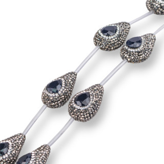 Marcasite Strass Strass Beads Drops 20x28mm 7τμχ Μαύρο + Ζαφείρι Μπλε και Λευκό