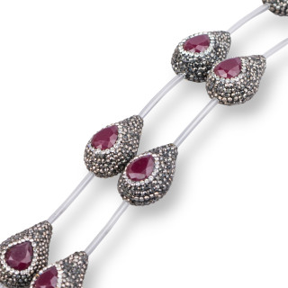 Marcasite Strass Strass Beads Drops 20x28mm 7τμχ Μαύρο + Ρουμπίνι Κόκκινο και Λευκό