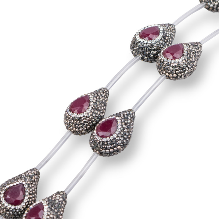 Marcasite Strass Strass Beads Drops 20x28mm 7τμχ Μαύρο + Ρουμπίνι Κόκκινο και Λευκό