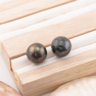 River Pearls 1 Round Hole (AAA) 9,0-9,5mm 12 Pairs Grey Thaiti Green Reflection