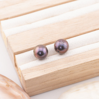 River Pearls 1 Round Hole (AAA) 9,0-9,5mm 12 Pairs Grey Thaiti Purple Reflection