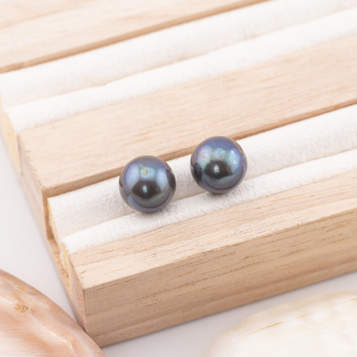 River Pearls 1 Round Hole (AAA) 9,5-10,0mm 10 Pair Grey Thaiti