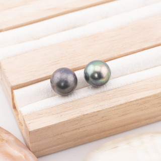 Perles de rivière rondes 1 trou (AAA) 10,0-10,5mm 10 paires Gris Thaiti