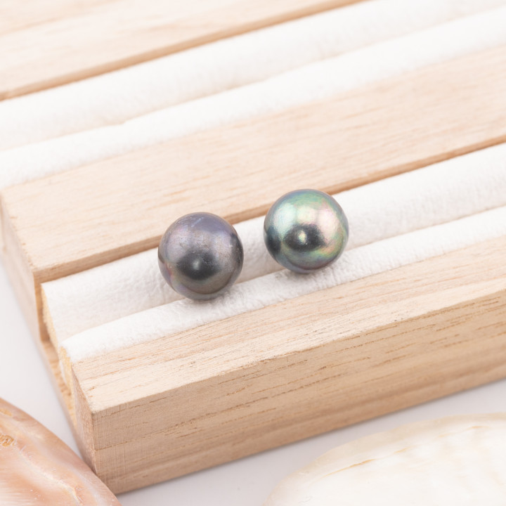 Perles de rivière rondes 1 trou (AAA) 10,0-10,5mm 10 paires Gris Thaiti