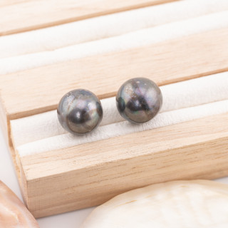 River Pearls 1 Round Hole (AAA) 10,5-11,0mm 10 Pair Grey Thaiti Green Reflection