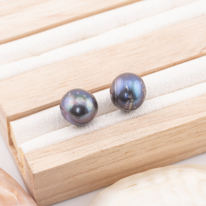 River Pearls 1 Round Hole (AAA) 11.0-11.5mm 10 Pair Gray Thaiti