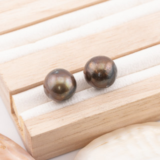 River Pearls 1 Round Hole (AAA) 12,5-13,0mm 10 Pair Grey Thaiti