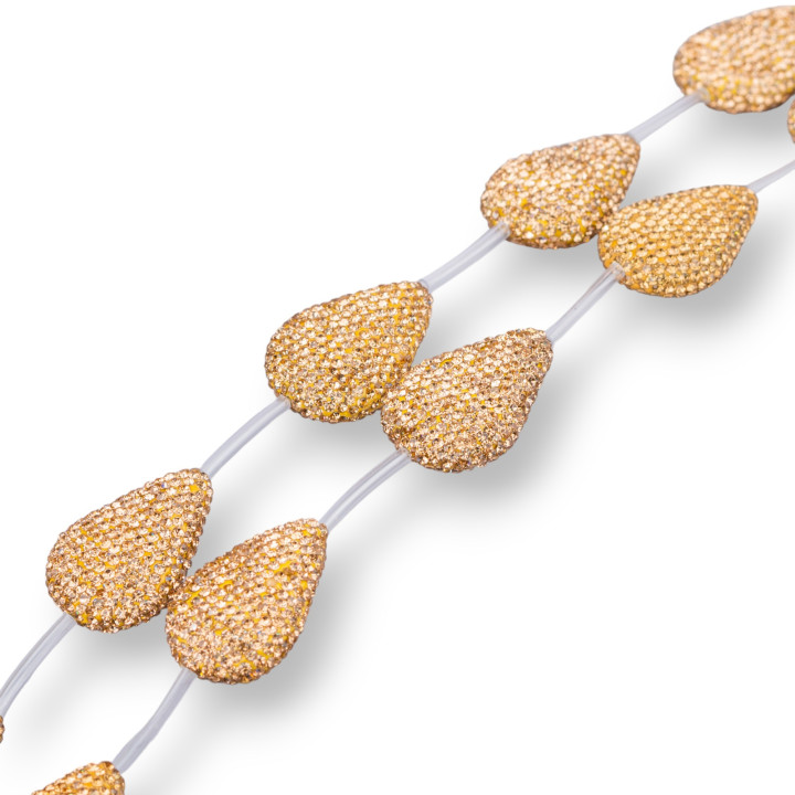 Marcassite Strass Perles Strass Gouttes Plates 19x28mm 8pcs Doré