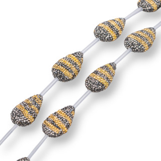 Perline a Filo Di Marcasite Strass Gocce Piatte 19x28mm 8pz Nero+Oro