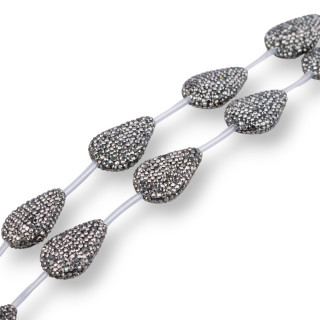 Marcasite Strand Rhinestone Beads Flat Drops 26x38mm 6τμχ Μαύρο
