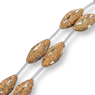 Marcasite Strass Beads Oval Olive With Crystals 15x35mm 6τμχ Χρυσό