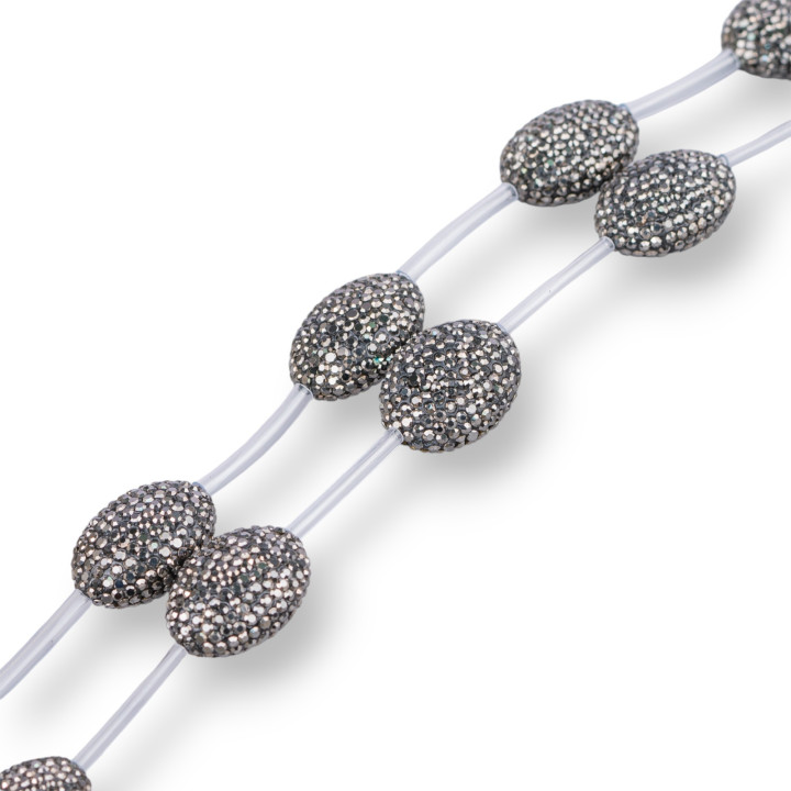 Perline a Filo Di Marcasite Strass Ovale Piatto 18x23mm 8pz Nero
