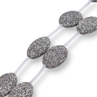 Marcassite Strass Ovale Plat 25x33mm 6pcs Noir