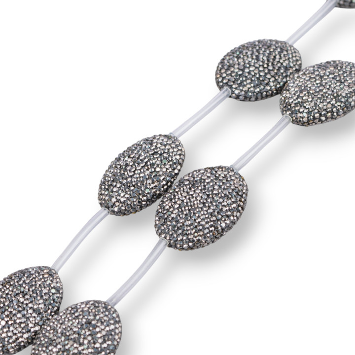 Marcassite Strass Ovale Plat 25x33mm 6pcs Noir