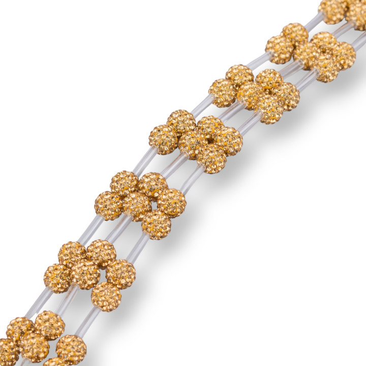 Perline a Filo Di Marcasite Strass Pallina Tonda  6mm 32pz Dorato