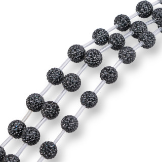 Marcasite Rhinestone Strand Beads Round Ball 10mm 16pcs Jet