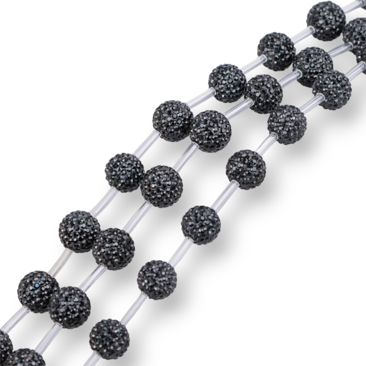 Abalorios De Marcasita Strass Bola Redonda 10mm 16uds Jet