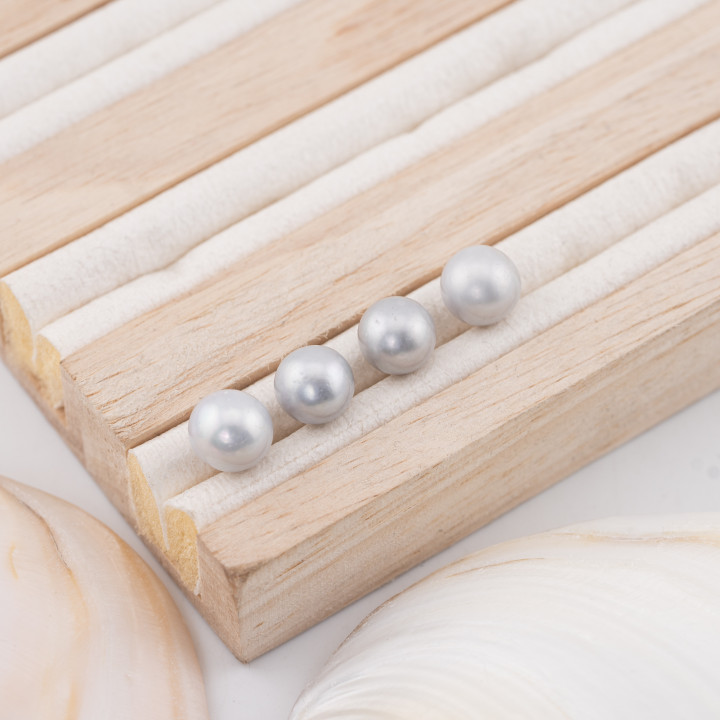 Perles de Rivière Rondes 1 Trou (AAAA) 9,0-9,5mm 12 Paires Gris