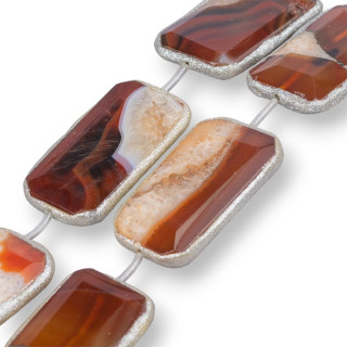 Gestreifte Achat-Strangperlen, orangefarbenes, facettiertes Rechteck mit silbernem Glitzer, 35 x 55 mm