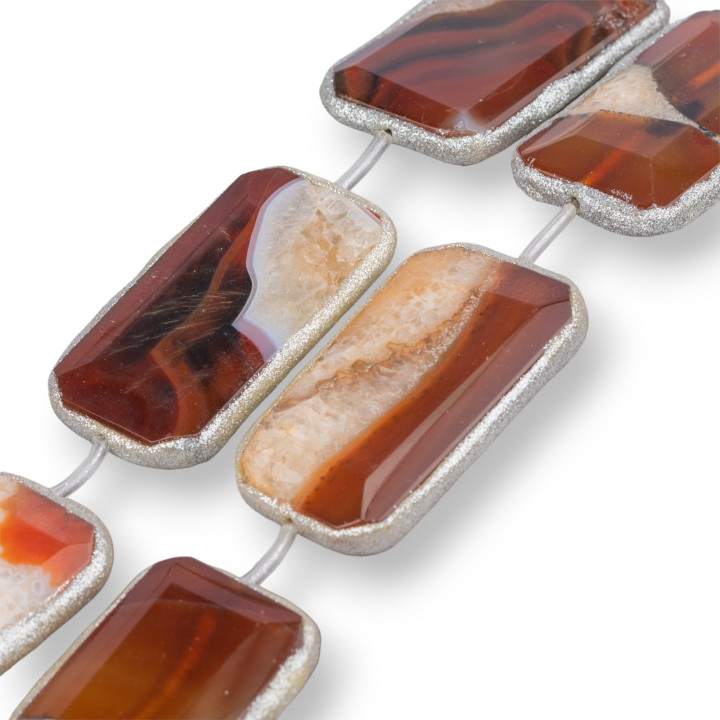 Gestreifte Achat-Strangperlen, orangefarbenes, facettiertes Rechteck mit silbernem Glitzer, 35 x 55 mm