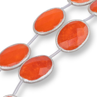 Perles ovales à facettes en fil de jade orange avec paillettes 34x44mm 5pcs argent