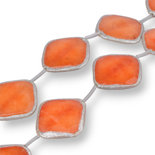 Flache Rhombus facettierte orangefarbene Jadedrahtperlen mit Glitzer 34 mm Silber 5 Stk