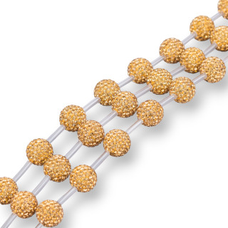 Μαρκασίτης Rhinestone Strand Beads Στρογγυλή Μπάλα 14mm 15τμχ Χρυσή