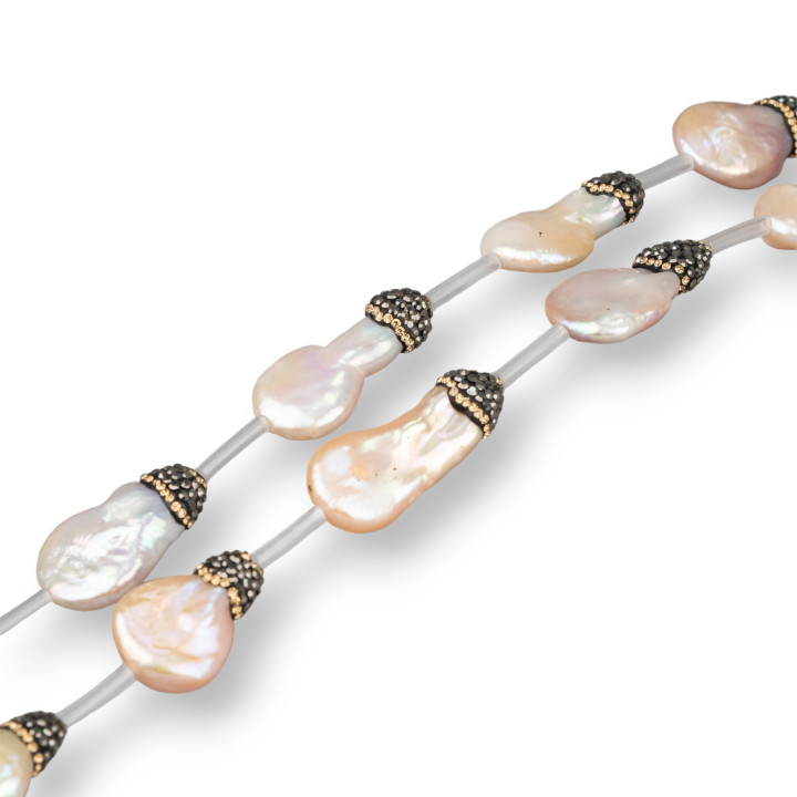 Marcasita Strand Beads Strass River Pearls Barroco Flat Drop 14-16x26-30mm 9pcs Rosa