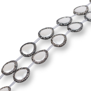 Markasit Strass Strass Perlen Mallorquinische Perlen Flache Tropfen 19x22mm Weiß 11Stk Schwarzer Rand