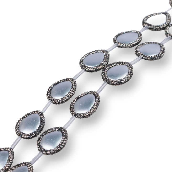 Marcasite Strass Beads Majorca Pearls Flat Drops 19x22mm Γκρι 11τμχ Μαύρη άκρη