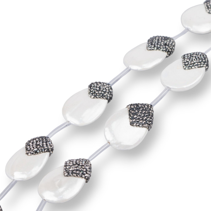 Μαρκασίτες Rhinestone Strand Beads Majorca Pearls Flat Drops with Cap 21x31mm 8τμχ Μαύρο