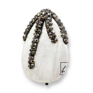 Μαρκασίτες Rhinestone Strand Beads Majorca Pearls Flat Drops with Cap 24x34mm 7τμχ Μαύρο