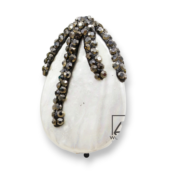 Markasit Strang Perlen Strass mallorquinische Perlen Flache Tropfen mit Kappe 24x34mm 7Stk Schwarz