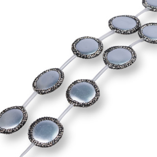 Perline a Filo Di Marcasite Strass Perle Di Maiorca Tondo Piatto 25mm 9pz Grigio + Nero