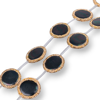 Marcasite Rhinestone Strand Beads Majorcan Pearls Round Flat 25mm 9pcs Gray + Gold