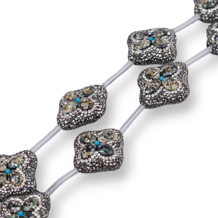 Μαρκασίτης Χάντρες Rhinestone Τετράφυλλο Τριφύλλι με Πέτρες 6τμχ Μαύρο+Λευκό