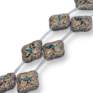 Perline a Filo Di Marcasite Strass Quadrifoglio Con Pietre 6pz Nero+Oro