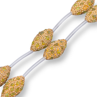 Marcasite Strand Beads Rhinestones Rice With Semi-precious Stones 16x32mm 6pcs Olivine