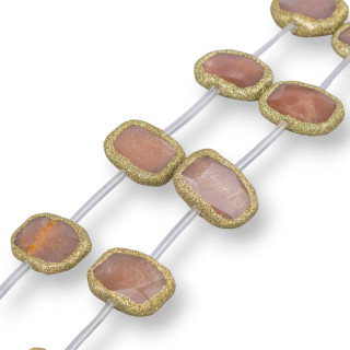 Flat Irregular Pink Moonstone Glitter Strand Beads 15-22mm 10pcs