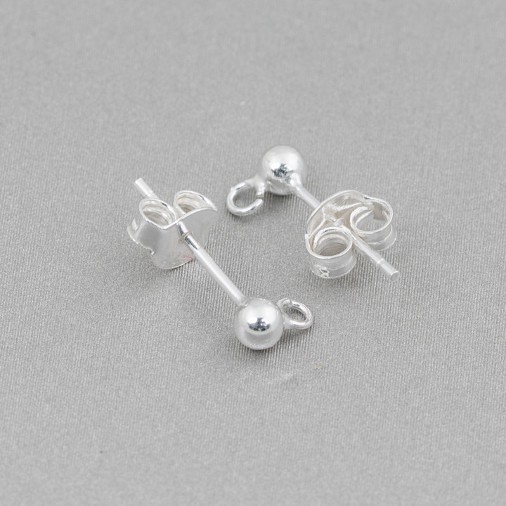 Base pour boucles d'oreilles en argent 925 broche avec boule 3mm 12 paires complètes avec papillons plaqués argent