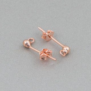 Basis für Ohrringe aus Silber 925 Stift mit Kugel 4 mm 10 Paar komplett mit Schmetterlingen aus Roségold